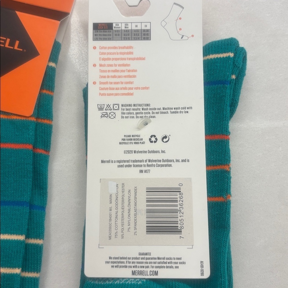 2 Pack Merrell Hiking Retro Cotton Crew Socks Size Medium S\M - Picture 3 of 5